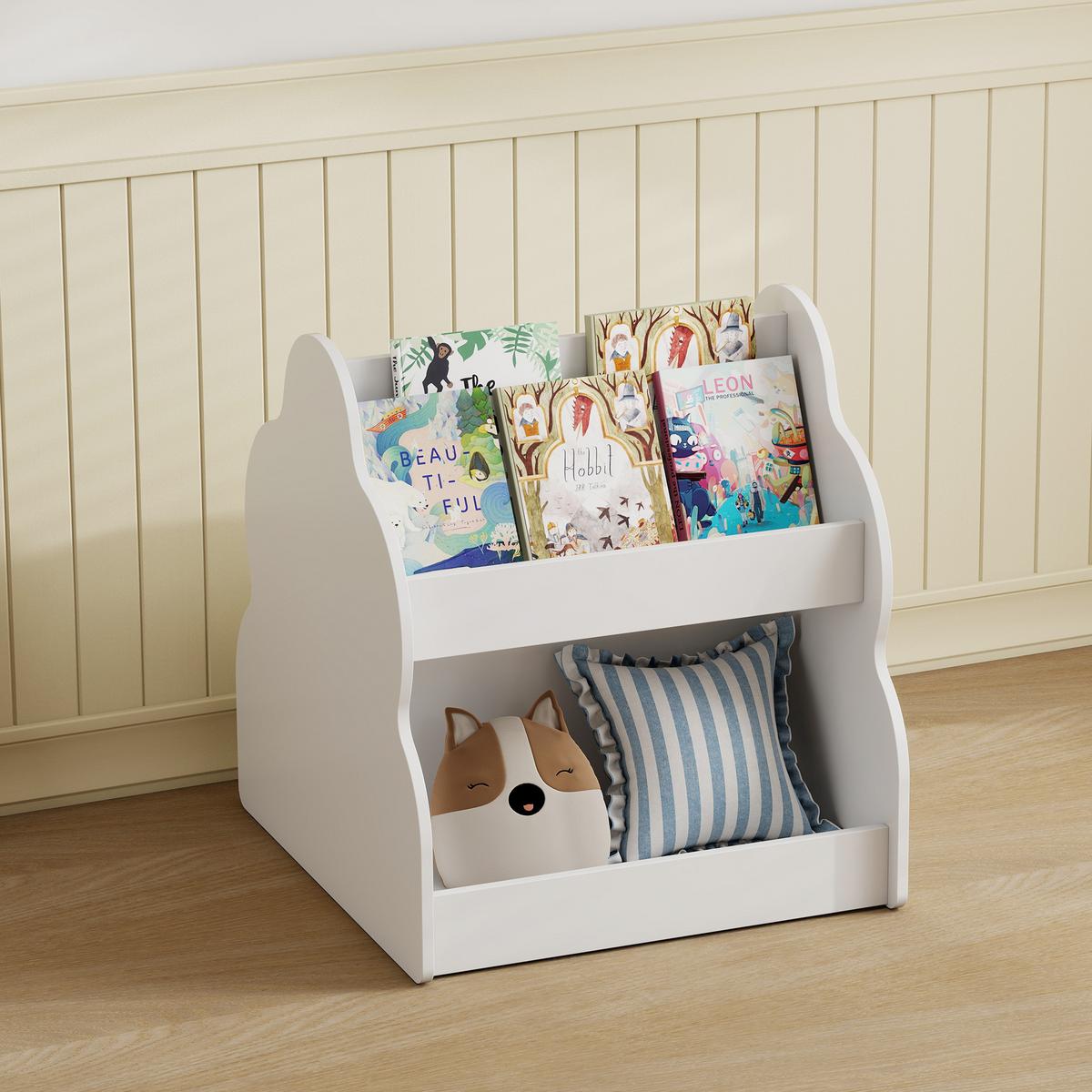 KINDER-BÜCHERREGAL mit Rädern 4 Regalen - Weiß, Holzwerkstoff (54/56/50cm) - AIYAPLAY