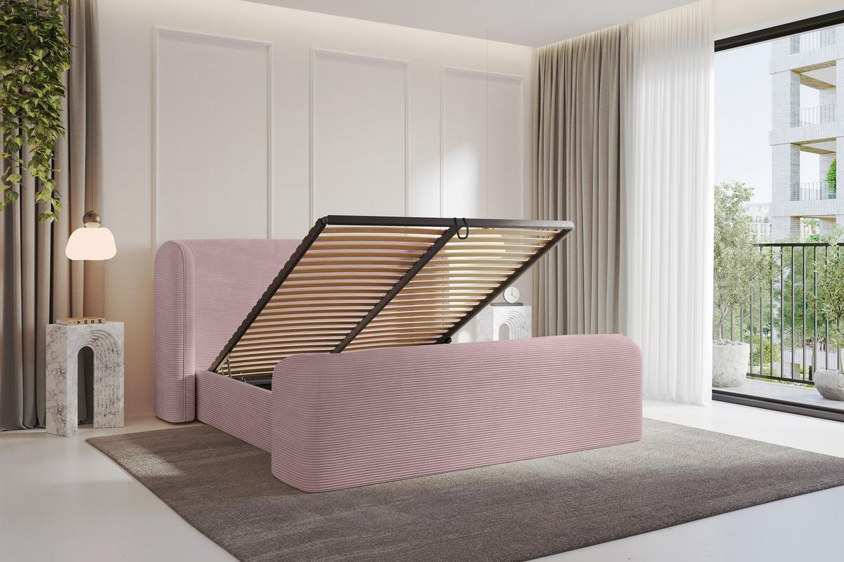POLSTERBETT mit Bettkasten, Fußteil und Lattenrost, Bett mit Matratze H3/H4 - ESTI-Z 140x200 Rosa - Rosa, Holzwerkstoff/Textil (140/200cm) - ALTDECOR