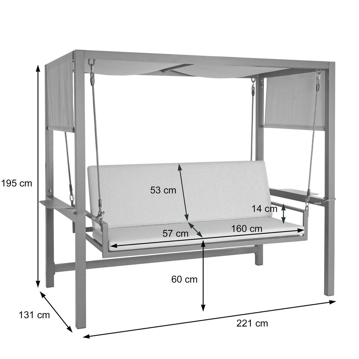 ALU-HOLLYWOODSCHAUKEL Anthrazit, Grau - Anthrazit/Grau, Metall (221/195/131cm) - MCW