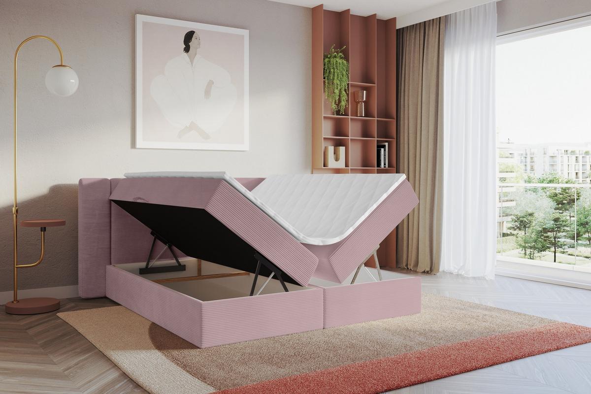 BOXBETT mit Matratze H4 - EVON - 180x200 cm Rosa - Rosa, Holzwerkstoff (180/200cm) - ALTDECOR