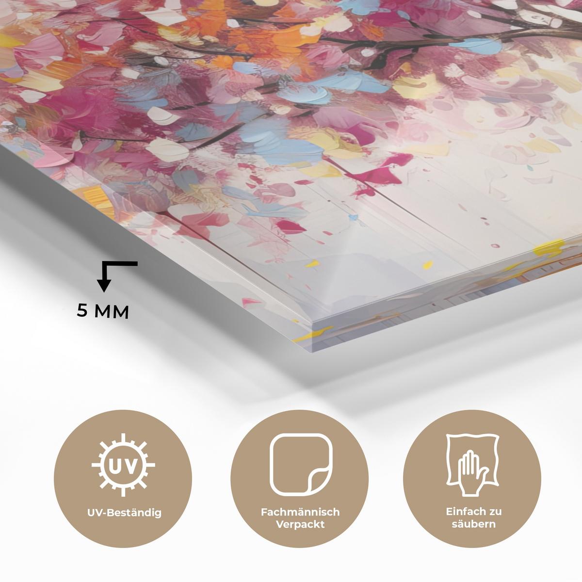 ACRYLGLASBILD Aquarell - Baum - Kunst - Abstrakt 80x60 cm - Multicolor, Glas (80/60cm) - MuchoWow