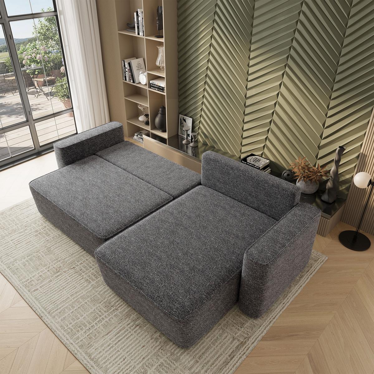 ECKSOFA BELARO BL Grau Chenille mit Schlaffunktion - Grau, Holz/Textil (280/162cm) - MASSENO