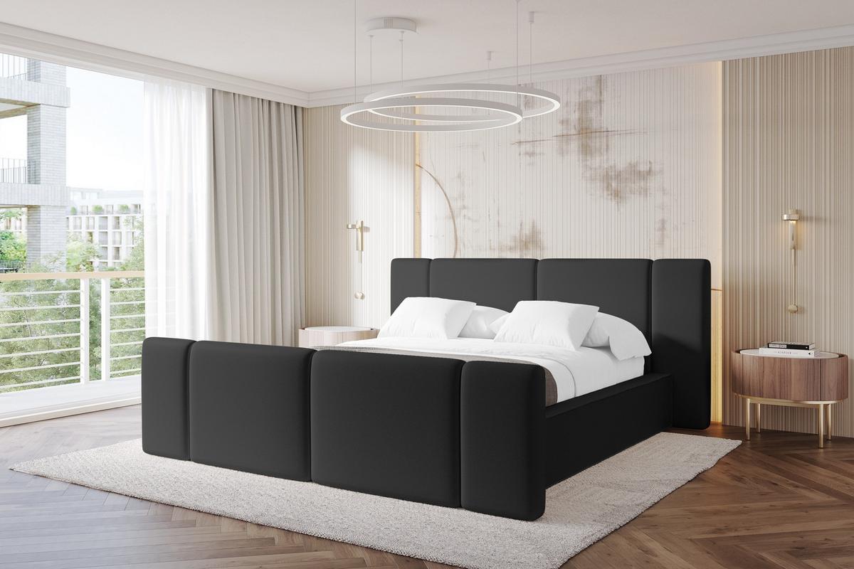 POLSTERBETT mit Bettkasten, Fußteil und Lattenrost, Bett mit Matratze H3/H4 - RIVO-Z 180x200 Schwarz - Schwarz Hochglanz, Holzwerkstoff/Textil (180/200cm) - ALTDECOR