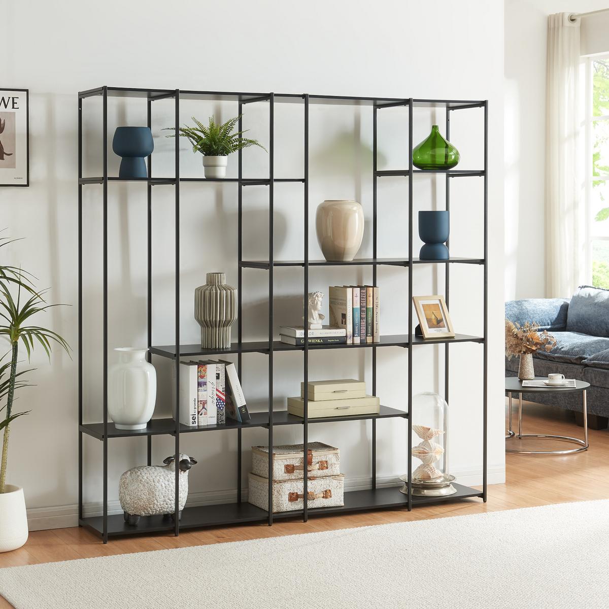 STANDREGAL Rælingen - Schwarz, Metall (180/180/32.5cm) - [en.casa]