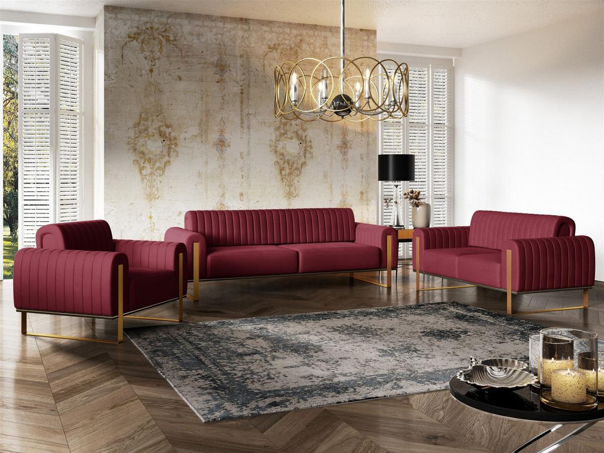 SOFASET Valerie 3-2-1 - Rot, Holzwerkstoff/Textil (228/79/90cm) - Fun Möbel