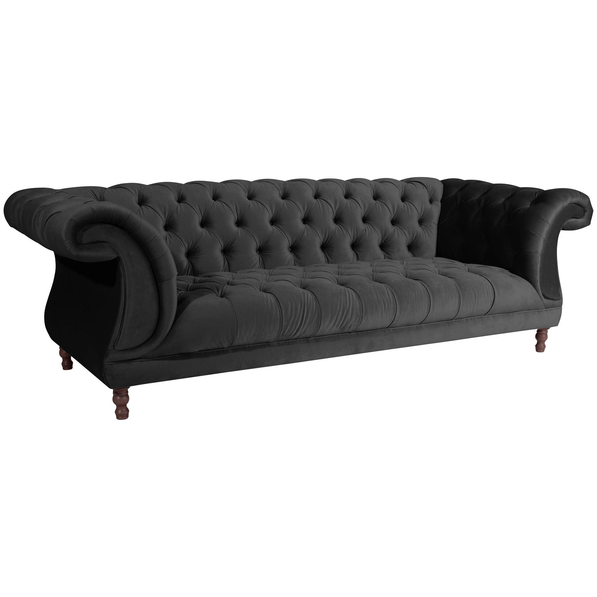 CHESTERFIELD Sofa 3-Sitzer Kaylin Samtvelours schwarz - Schwarz, Kunststoff (253/80/100cm) - 58aufmkessel