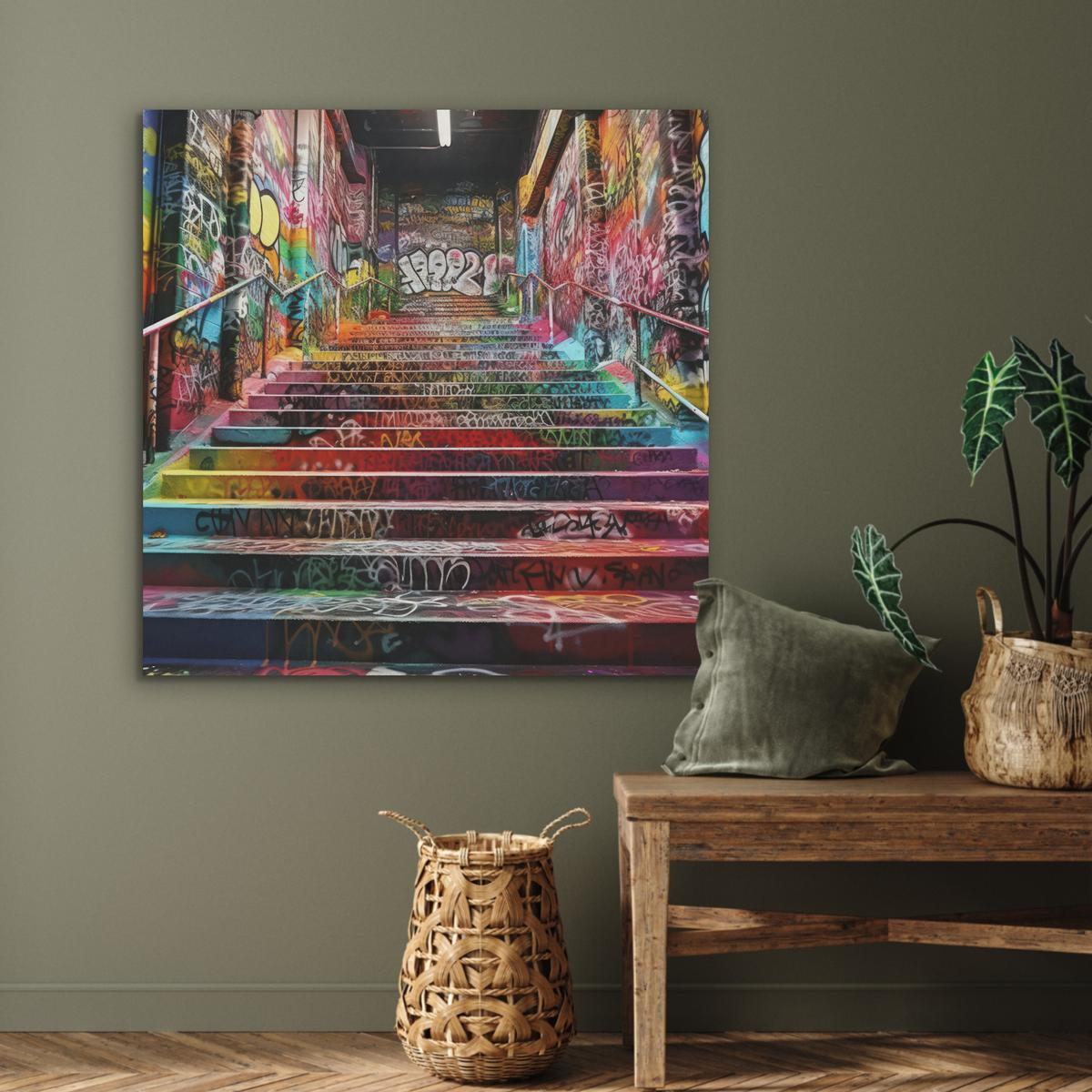 AKUSTIKBILD Treppe - Graffiti - Farben - Kunst Akustikpaneele 90x90 cm - Multicolor, Kunststoff (90/90/0.9cm) - MuchoWow