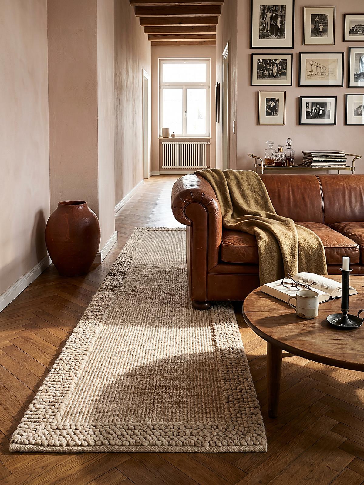 WOLLTEPPICH MOAT, mit Bordüre, Beige-Natur, 60 x 230 cm - Beige, Textil (60/230cm) - KADIMA DESIGN