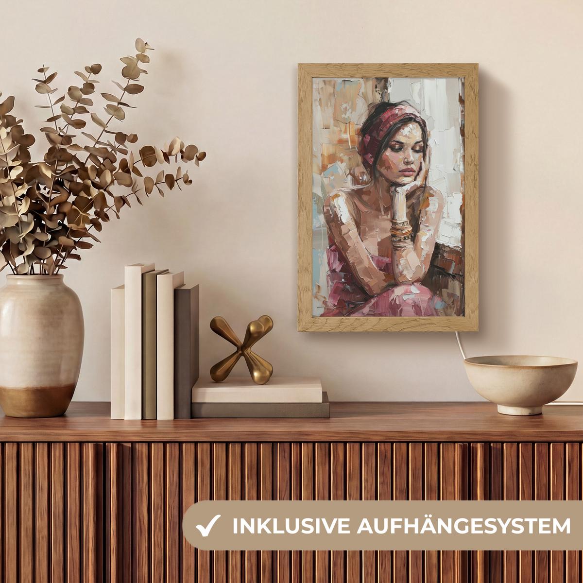 WANDLEUCHTE Frau - Lackierung - Porträt - Modern 20x30 cm - Braun, Holzwerkstoff (20/30/8cm) - OnlyWow
