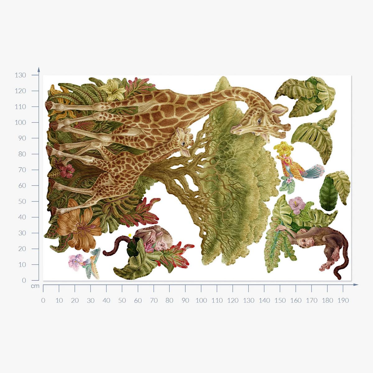 AUFKLEBER 130x195 cm Safari Tiere - Grün, Kunststoff (130/195/0.1cm) - TULUP