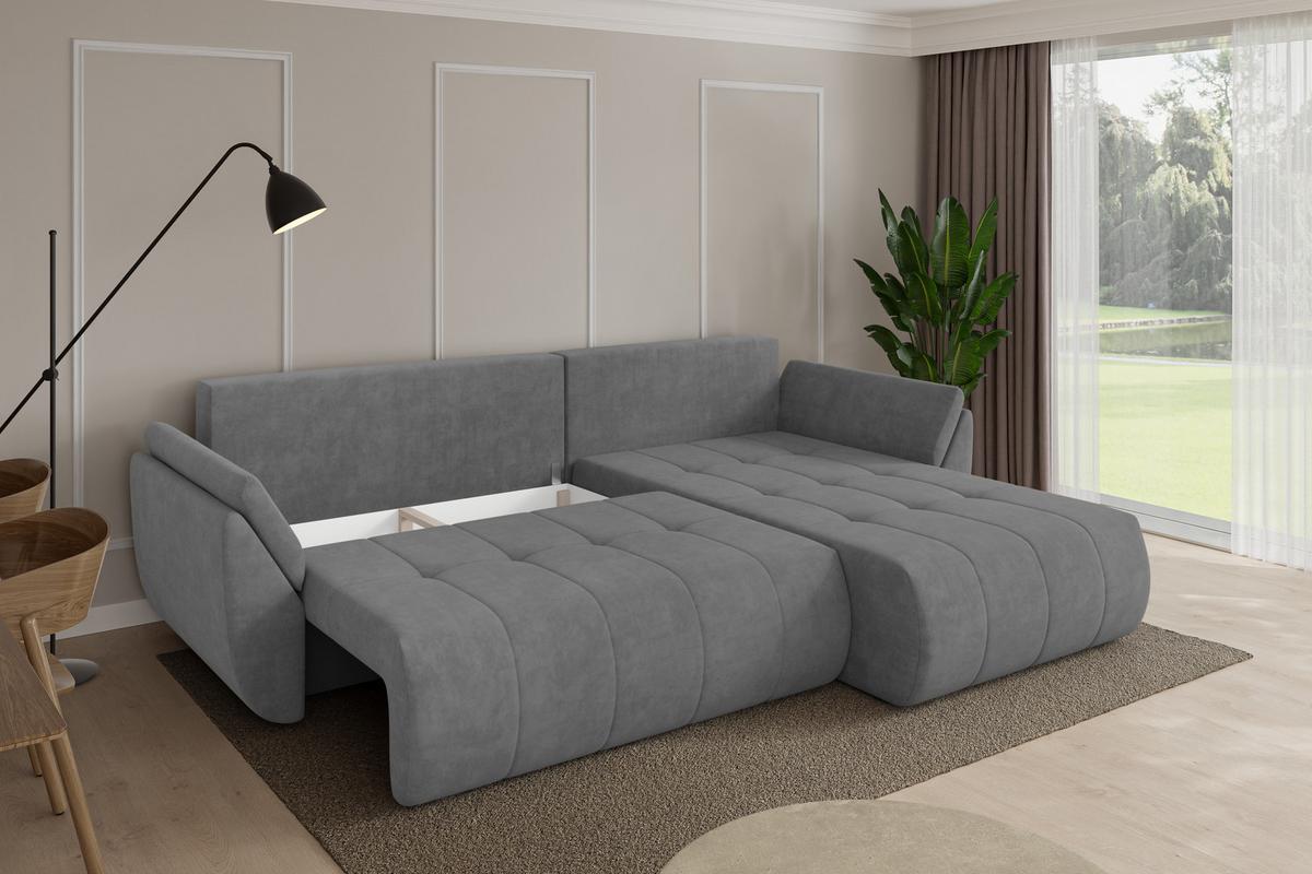 ECKSOFA mit Schlaffunktion Ottomane Rechts TOKO-L 277x194x86 Grau Velours - Taupe/Schwarz, Holzwerkstoff/Kunststoff (277/194cm) - ALTDECOR