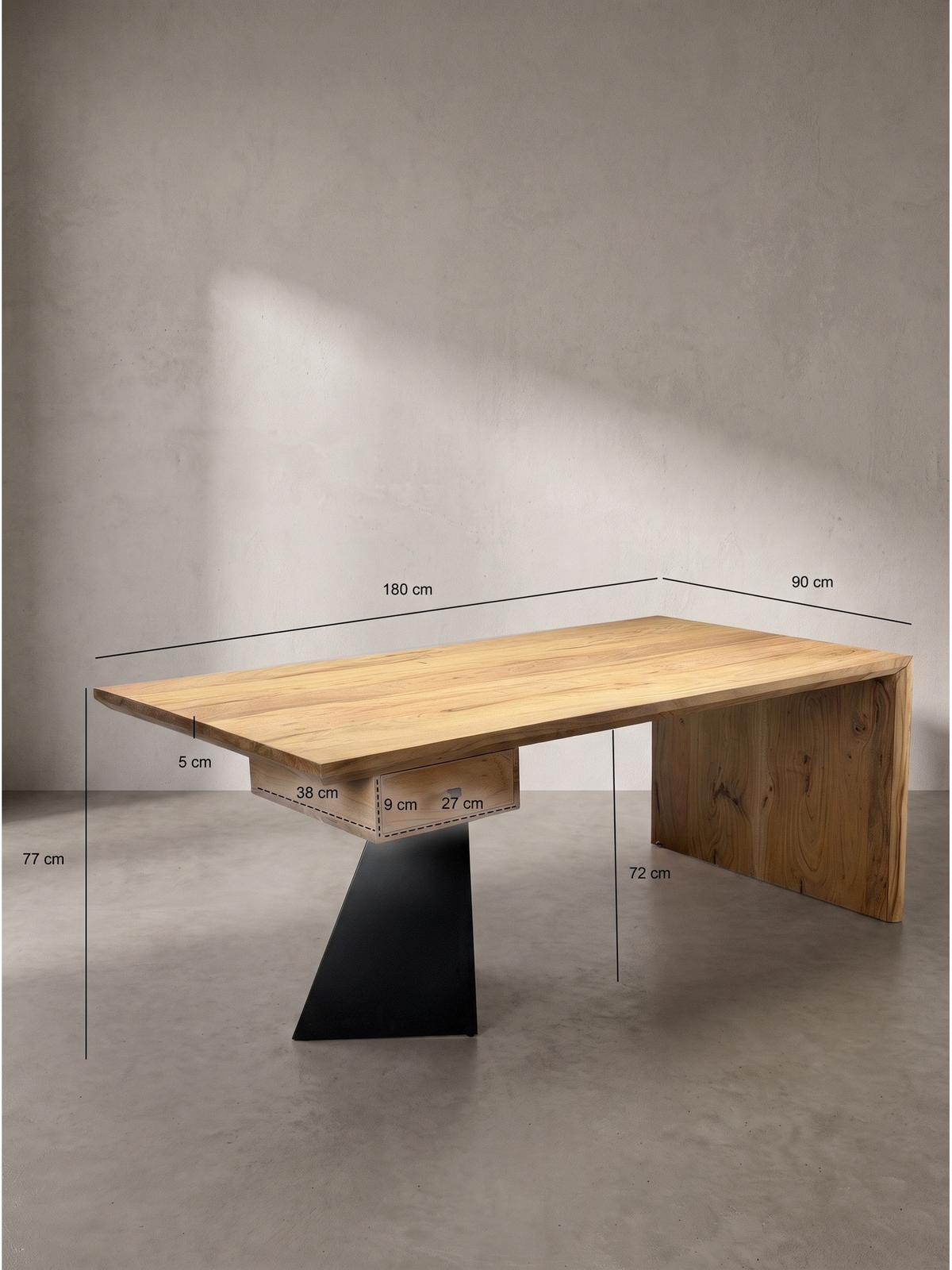 SCHREIBTISCH PANARO, Akazie Massivholz, Akazie-Natur, 180 x 90 x 77 cm - Braun, Holz (90/180/77cm) - KADIMA DESIGN