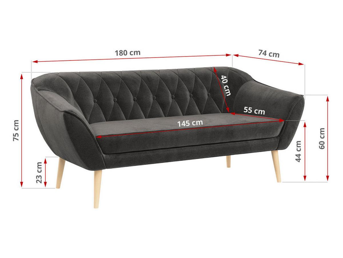 SOFA Pirs 3 Sitzer Velvet Grau - Braun/Grau, Holz/Textil (180/75/74cm) - MKS