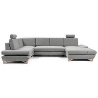 WOHNLANDSCHAFT CASA IV L-S Grau Plüsch-Stoff mit Schlaffunktion - Grau, Holz (344/100/199cm) - MASSENO