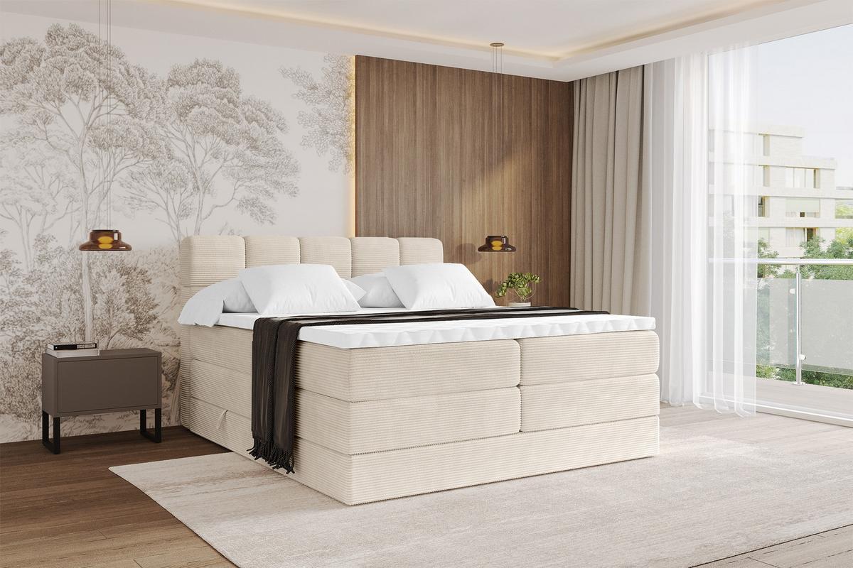 BOXBETT mit Matratze H3/H4 - FAMA KING - 120x200 cm Beige Poso - Ecru, Holzwerkstoff (120/200cm) - ALTDECOR