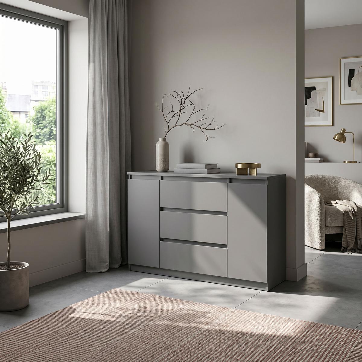 KOMMODE NUDO 120/78,5/39cm mit 3 Schubladen 2 Türen Anthrazit - Anthrazit, Holzwerkstoff (120/78.5/39cm) - MASSENO