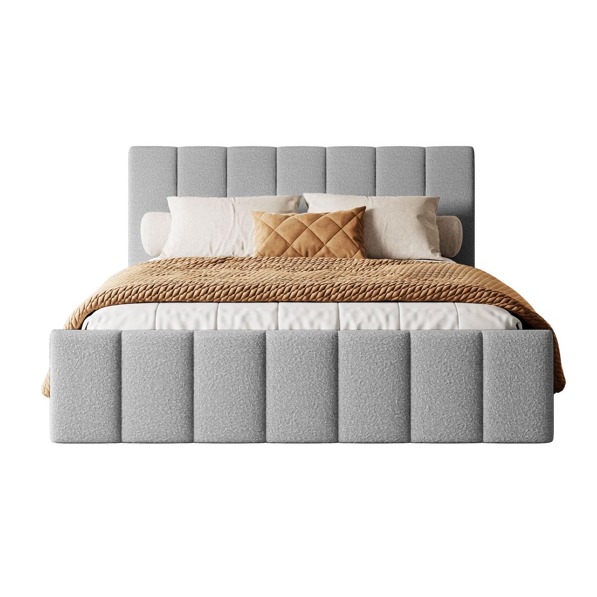 POLSTERBETT ELISE 180x200 cm Ascot Toffe, Kopfteil 95 cm, 34 Holzlatten - Grau, Textil (180/200cm) - Lookway