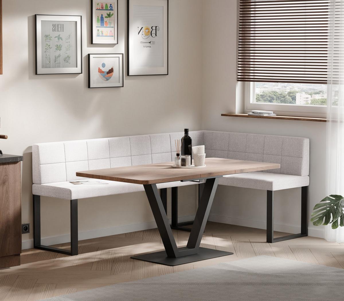 ECKBANK rechts SANA U Webstoff gesteppt, 142/196 cm Beige - Beige, Textil/Metall (142/196cm) - Idohome