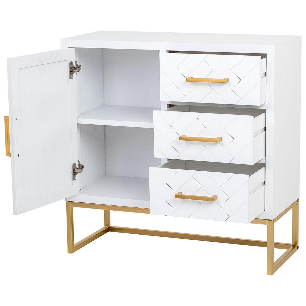 KOMMODE mit 1 tür und 3 schubladen aus holz und metall 80x34x80 cm - Weiß, Holz (80/80/34cm) - Wanderlust