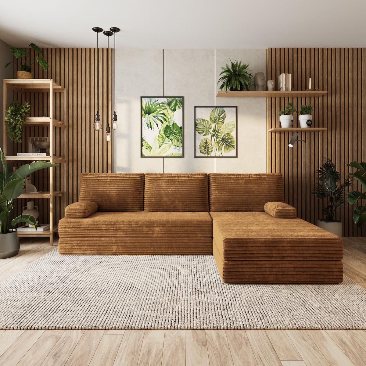 ECKSOFA ANKO modulares Boneless Sofa mit Schlaffunktion Orange Kordstoff - Orange, Textil (270/160cm) - MASSENO