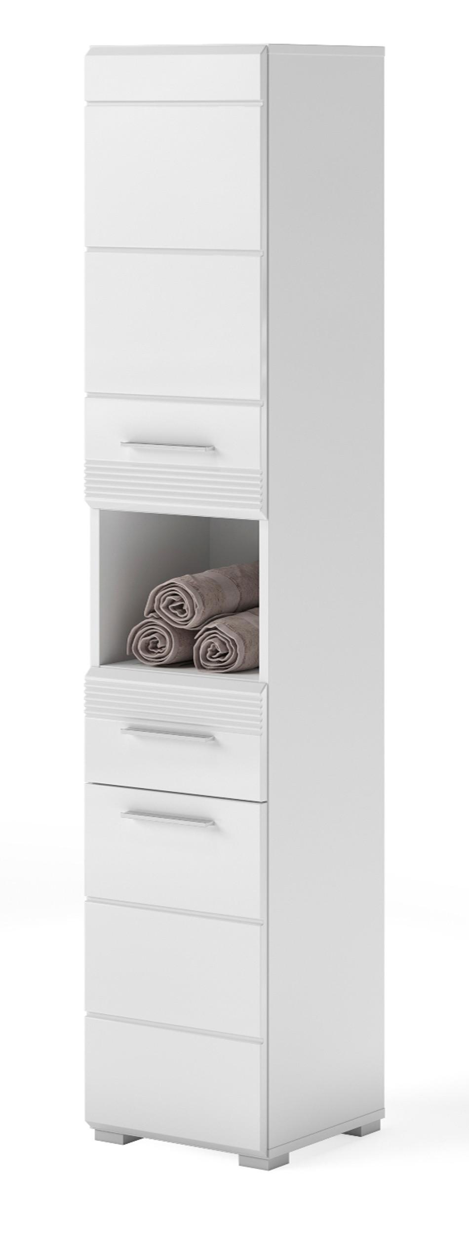 HOCHSCHRANK, weiß Hochglanz 30x182 cm, mit Vollauszug und vielen Fächern - Weiß Hochglanz/Silberfarben, Holzwerkstoff/Kunststoff (30/182/31cm) - Inn.Furn