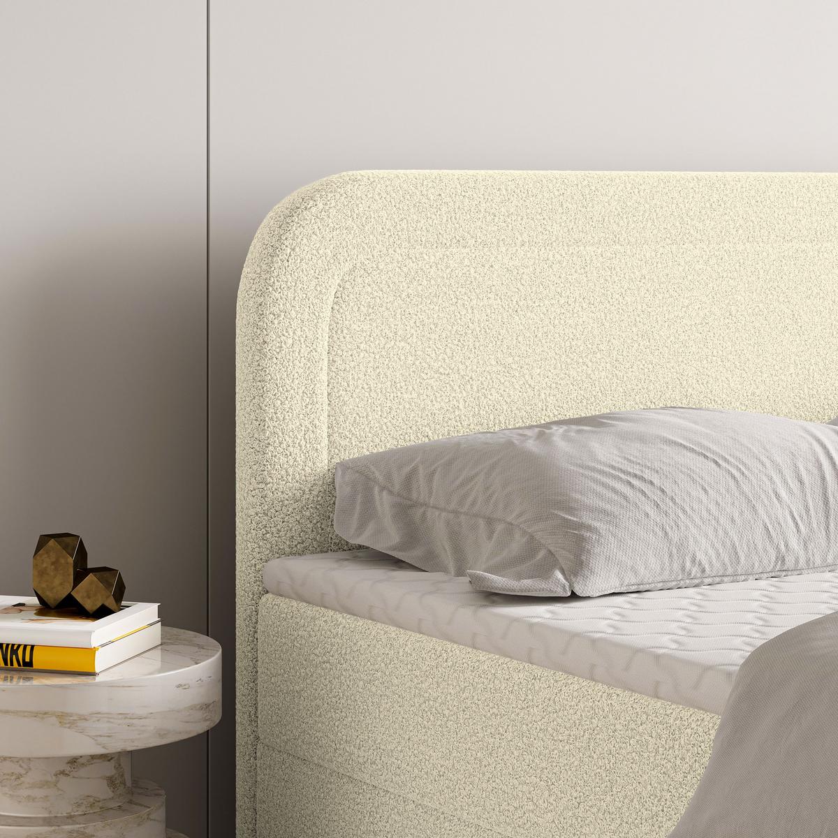 BOXBETT ARMEL 140x200 cm mit Matratze und Topper - Creme - Creme, Holz (140/200cm) - MASSENO