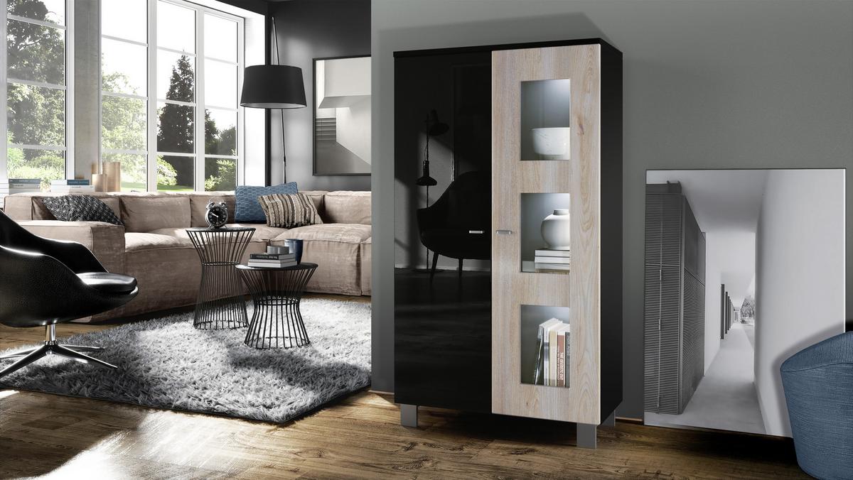 VITRINE Denjo Tür in Eiche Nordic - Silbereichenfarben, Holzwerkstoff (71/129/35cm) - Vladon