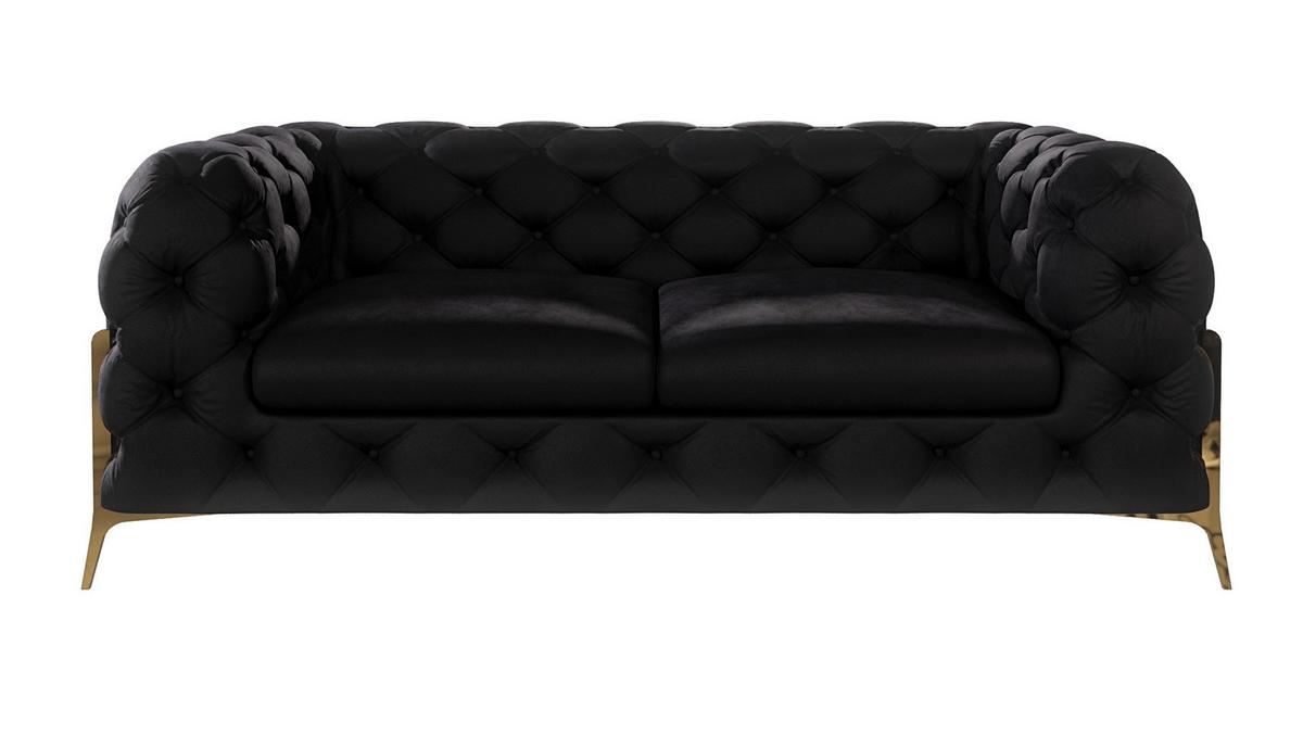 CHESTERFIELD-SOFA 2-Sitzer Lexi Schwarz Samt - Goldfarben/Schwarz, Holz/Textil (185/75/100cm) - S-Style Möbel