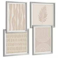 BILDER SET 4er Set - 50x50 cm & 40x60 cm Silberner Rahmen - Beige Pflanzenmuster - Silberfarben, Kunststoff (50/50cm) - TULUP