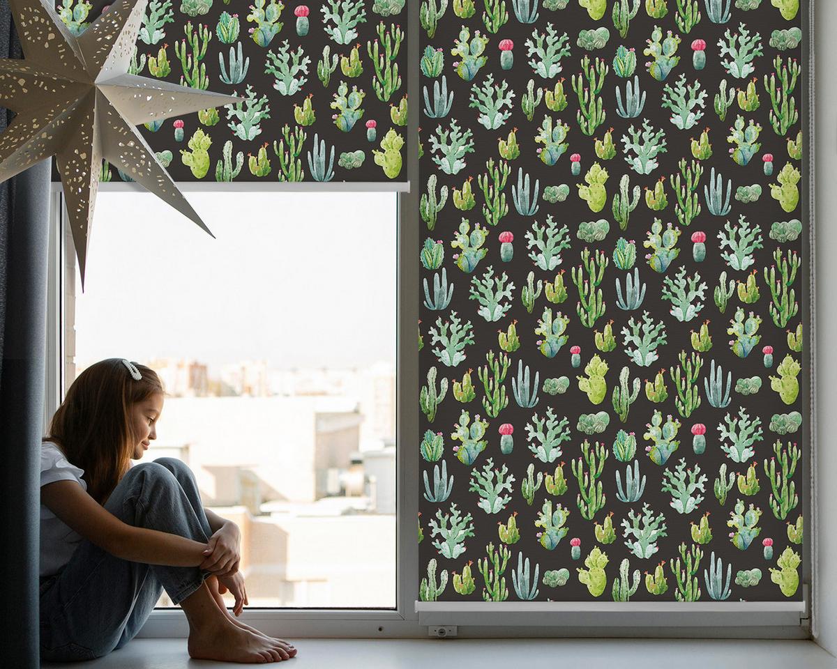 INNENROLLO - Fensterrollo - Rollo - 110x140 cm - Kakteen - Grün, Kunststoff (110/140/0.5cm) - TULUP