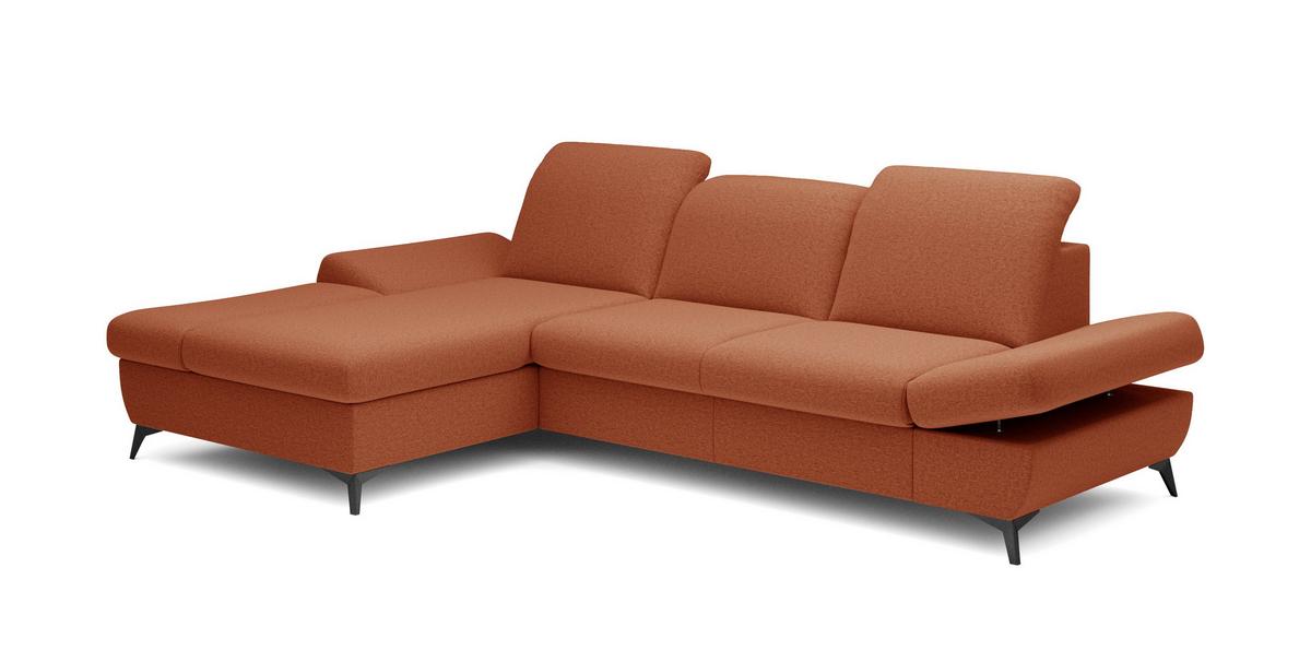 ECKSOFA FELICE L-S Orange Geflochtener Stoff mit Schlaffunktion - Orange, Holz (284/166cm) - MASSENO