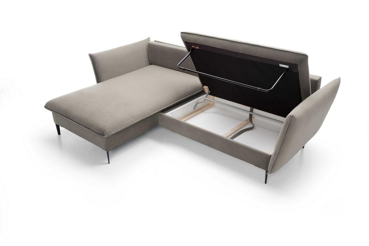 ECKSOFA SOLE Braun Plüsch-Stoff mit Schlaffunktion - Braun, Holz (258/167cm) - MASSENO