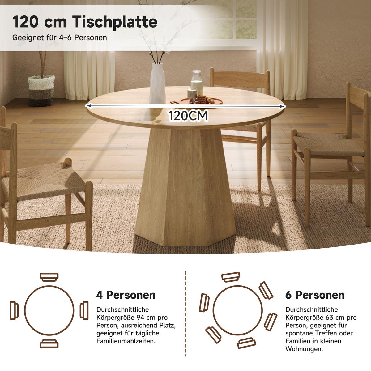 ESSTISCH rund eiche skandinavisch 120cm - Eichefarben, Holzwerkstoff (120/120/75cm) - Urban Meuble