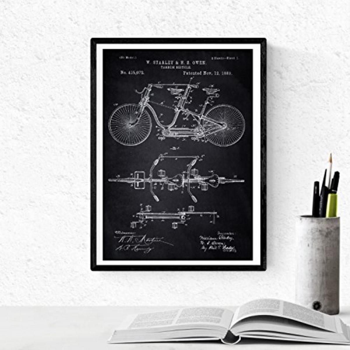 POSTER Set mit 4 Schwarz Fahrrad Patent Jahrgang Stil A4 Schwarzer Rahmen - Schwarz, Papier (29.7/3cm) - Nacnic
