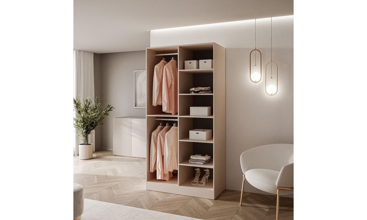 KLEIDERSCHRANK SANDBOX 100 101/49/200 cm Beige Sand / schwarzes Glas ohne LED ohne Zusatzböden - Sandfarben/Schwarz, Holzwerkstoff/Kunststoff (101/200/49cm) - Lookway