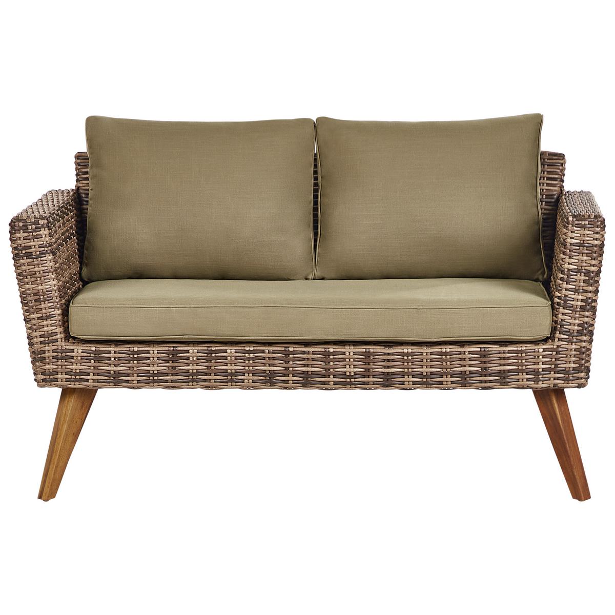 4-SITZER LOUNGE PE Rattan Olivgrün Vittoria - Hellbraun/Naturfarben, Kunststoff (70/70/135cm) - Beliani