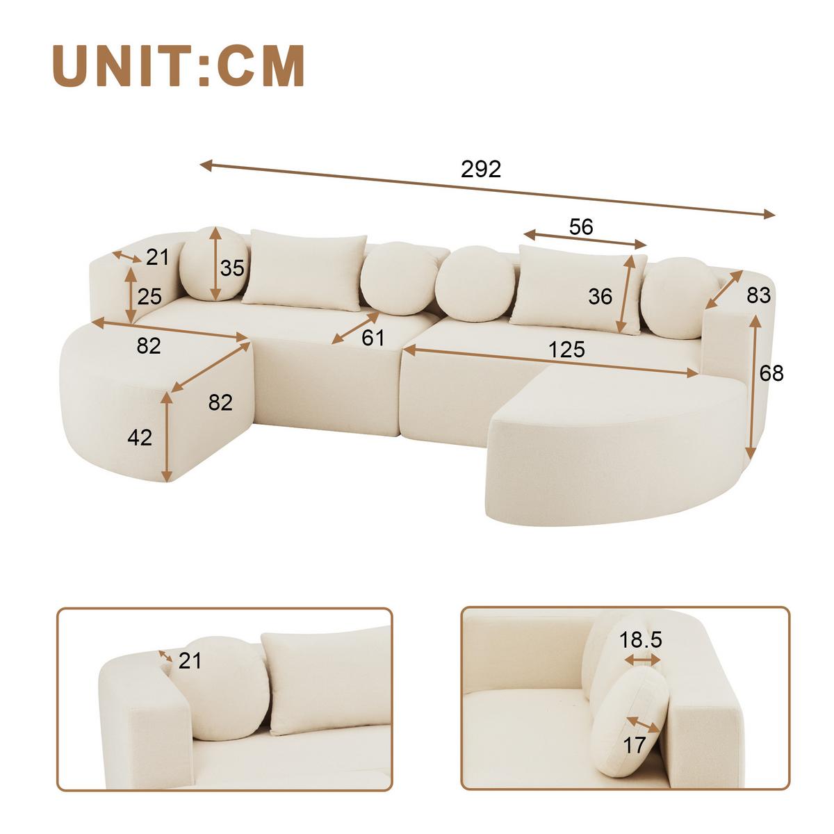 SCHLAFCOUCH aus Chenille in Beige Modulares Design & Ohne Montage - Beige, Textil (165/68/292cm) - Urban Meuble