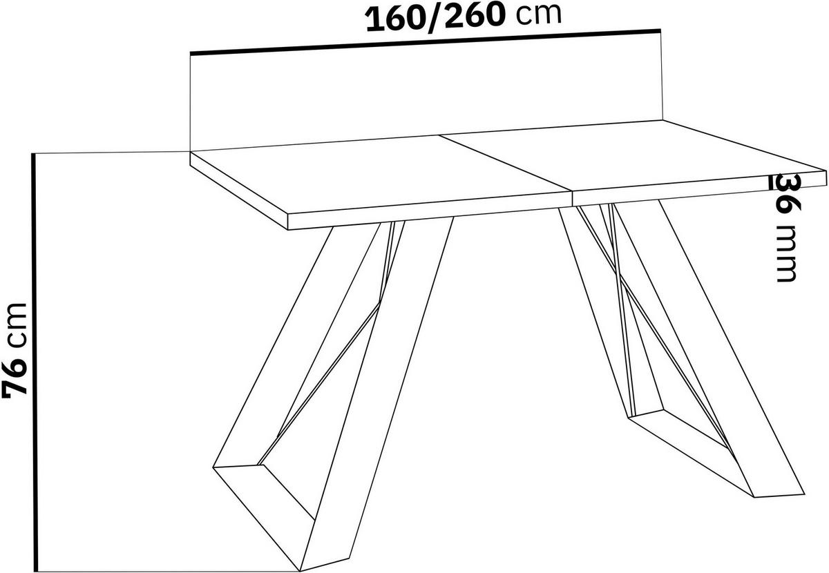 ESSTISCH Colter rechteckig ausziehbar, Lancelot Eiche 160-260/90/76 cm - Eichefarben/Schwarz, Holzwerkstoff/Metall (90/260/76cm) - WFL GROUP
