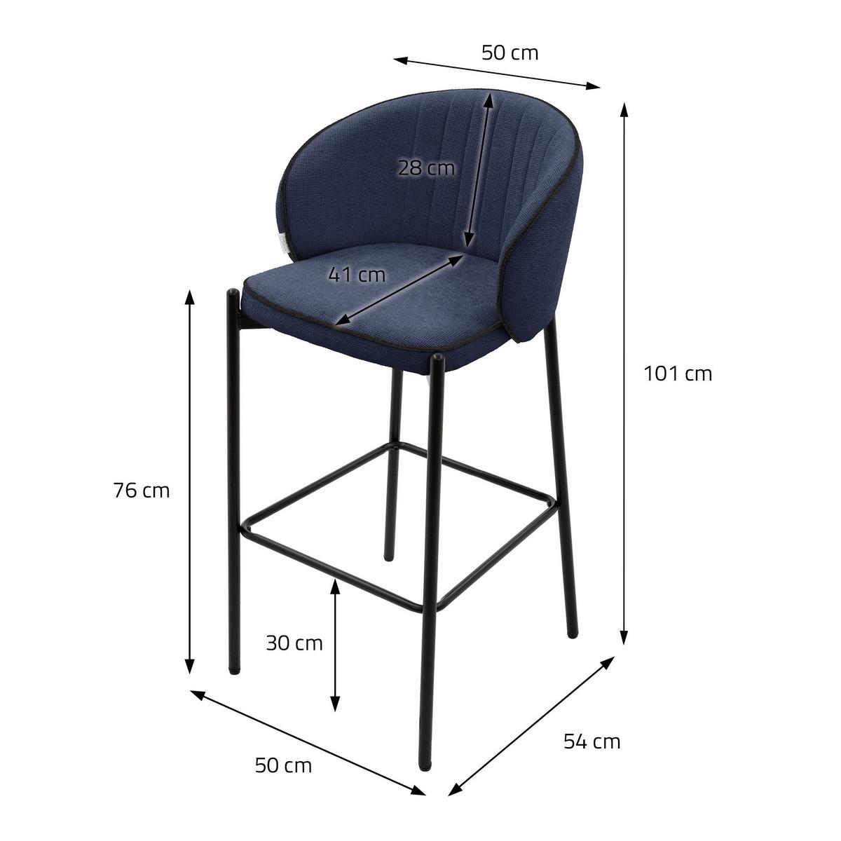 BARHOCKER 2er Set Dunkelblau mit Stoffbezug - Schwarz/Dunkelblau, Textil/Metall (50/101/54cm) - ML-DESIGN