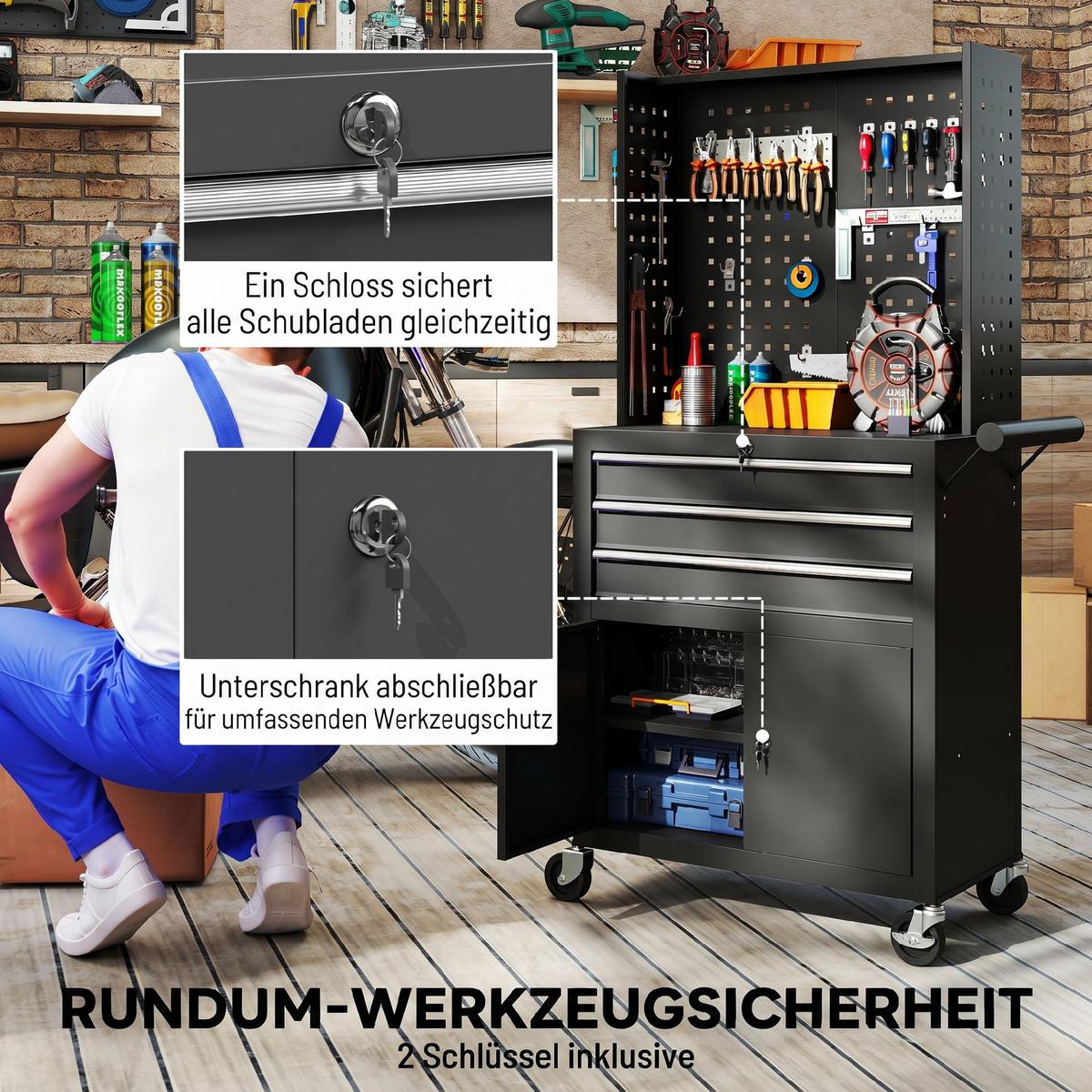 WERKZEUGSCHRANK Stahl Schwarz - Schwarz, Metall (33/133/69cm) - HOMCOM