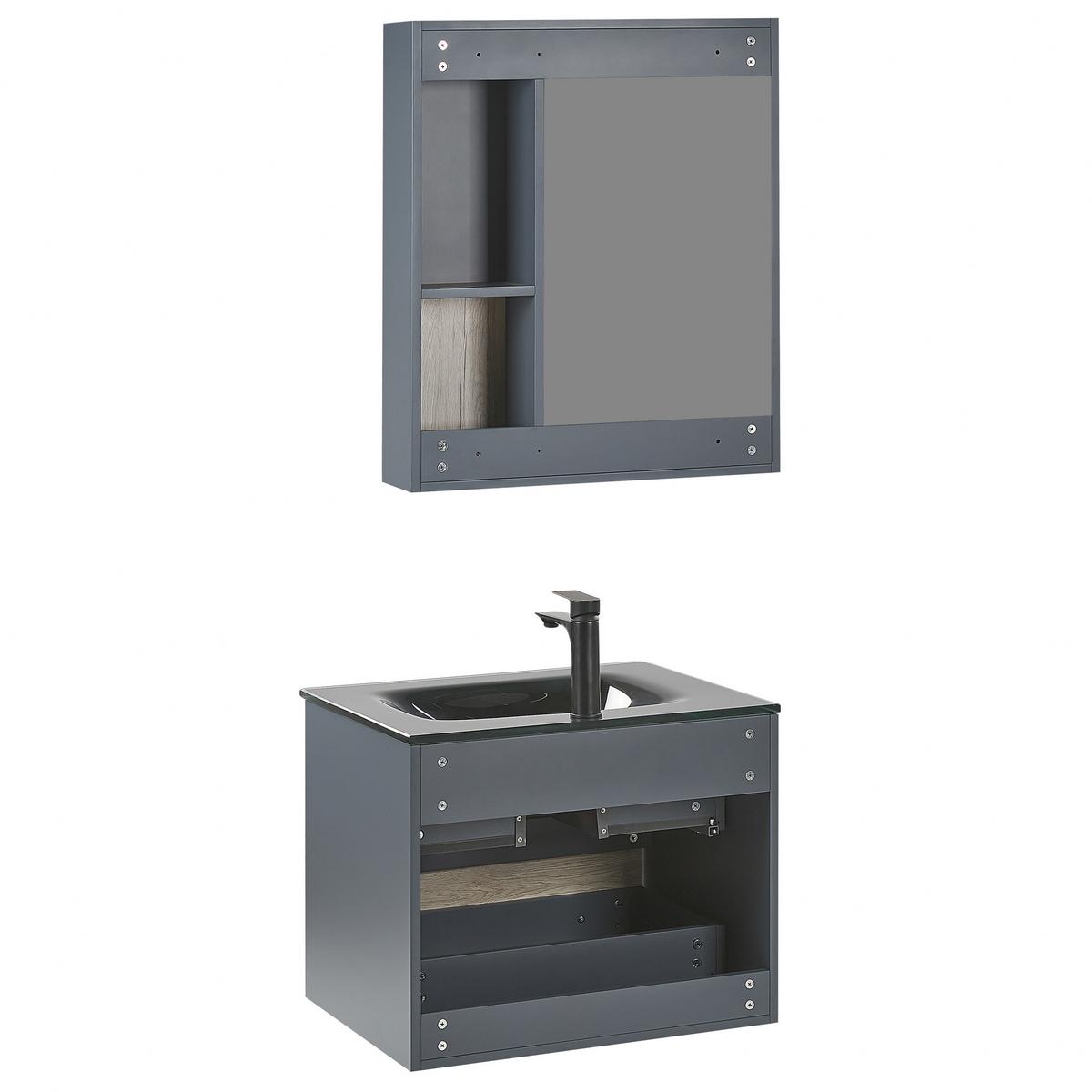 BADMÖBEL Set grau/heller Holzfarbton 60 cm Teruel - Hellbraun/Grau, Holzwerkstoff (60/70/48cm) - Beliani