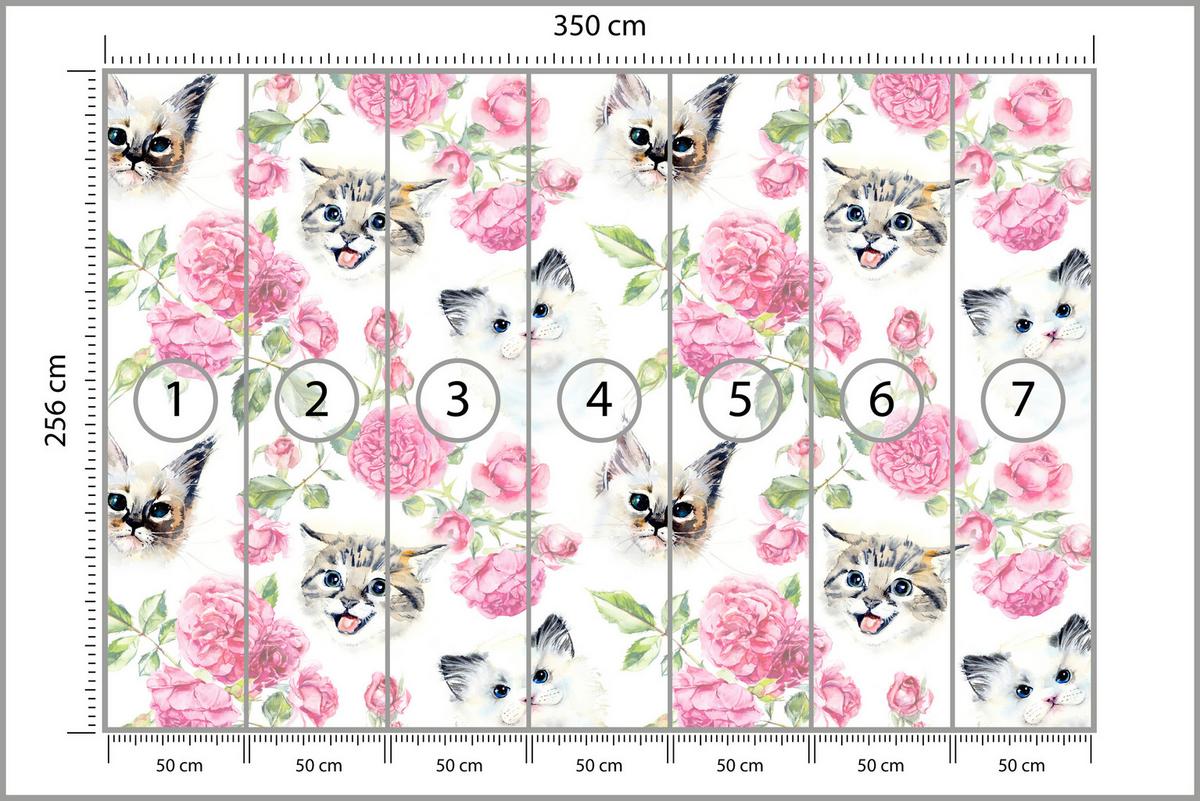FOTOTAPETE für Badezimmer Kätzchen Rosen Blumen 350x256 - Beige/Rosa, Papier (350/256cm) - Muralo