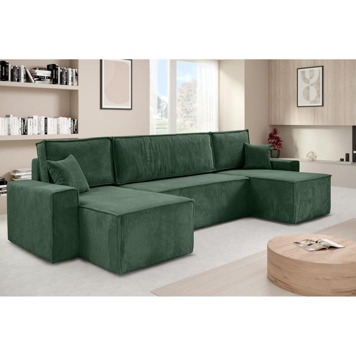 WOHNLANDSCHAFT Hektor U mit Schlaffunktion, 318 cm, grün - Schwarz/Grün, Kunststoff/Textil (318/94/152cm) - Beautysofa