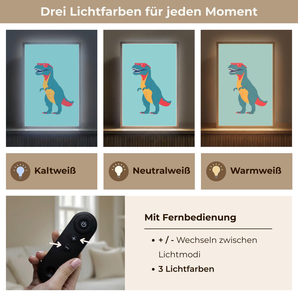NACHTTISCHLAMPE MIT AKKU Dinosaurier - Blau - Sonnenbrille 40x60 cm - Hellblau, Holzwerkstoff (8/40/60cm) - OnlyWow