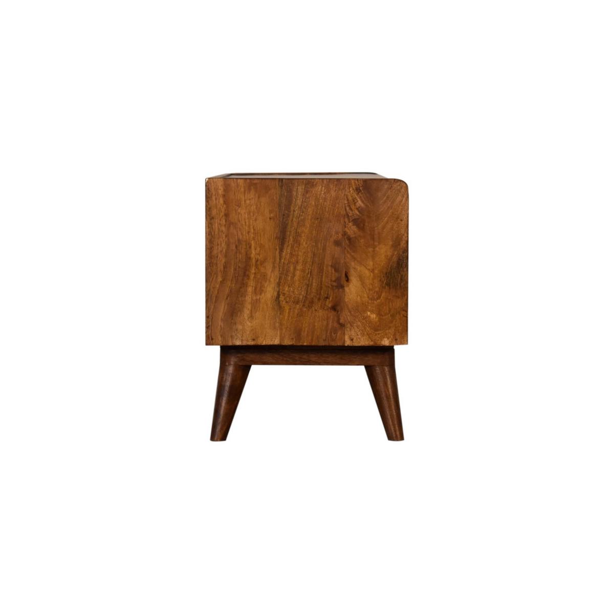 SCHUHBANK Massivholz Mud Leinen Nordic, Gepolsterte Sitzfläche und Offenes Regal zur Aufbewahrung, Dunkelbraun - Beige/Dunkelbraun, Mangoholz/Holz (90/45/34cm) - Artisan Furniture