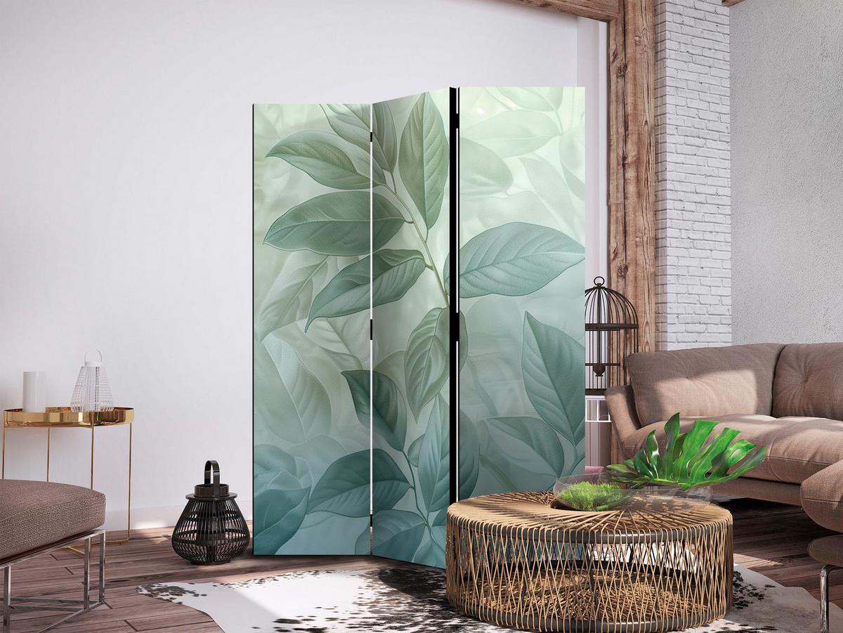 PARAVENT Beidseitig Bedruckter 3-tlg 135x172 cm Natur Bl tter - Blau, Holz/Textil (135/172/3cm) - Muralo