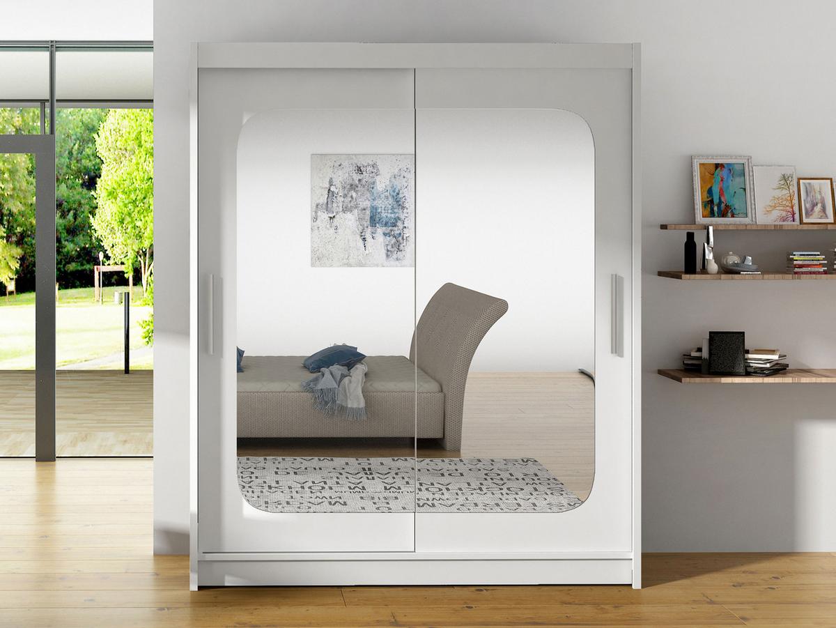SCHWEBETÜRENSCHRANK Westa XII - Silberfarben/Weiß, Holzwerkstoff/Metall (150/200/58cm) - MIRJAN24
