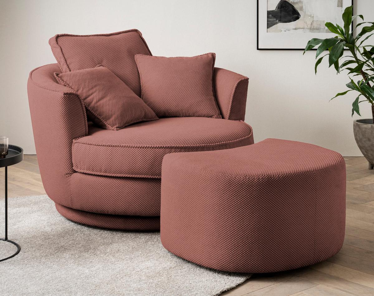 DREHSESSEL terracotta Web-Velours, XL Sessel 360° drehbar inklusive 3 x Kissen - Terracotta, Kunststoff/Textil (120/86/120cm)