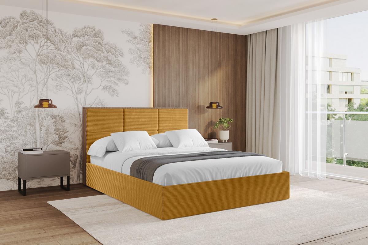 POLSTERBETT mit Bettkasten und Lattenrost, Bett mit Matratze H3/H4 - LILA 140x200 Senfgelb - Currygelb, Holzwerkstoff/Textil (140/200cm) - ALTDECOR