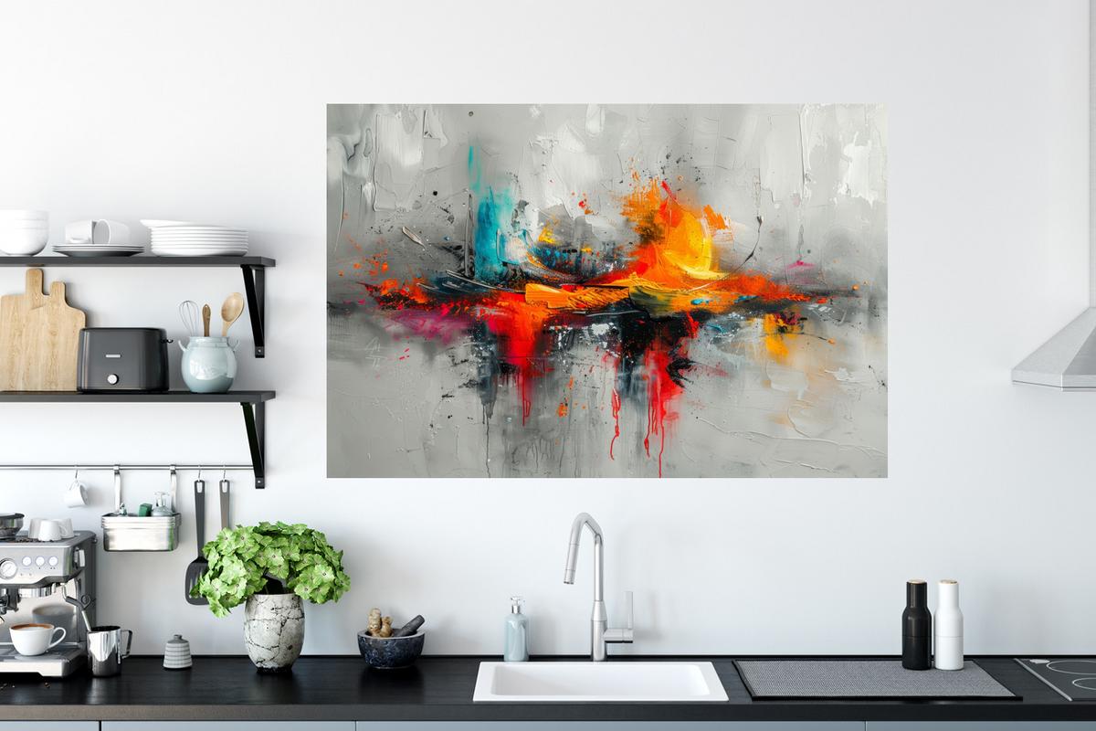 WANDTATTOO Moderne Kunst - Orange - Grau - Abstrakt Wandsticker 120x80 cm - Hellgrau, Kunststoff (120/80/0.1cm) - MuchoWow